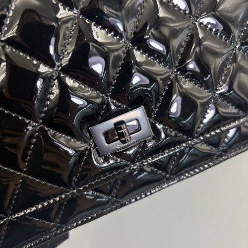 Chanel Quilted 2.55 Reissue Wallet On Chain WOC Patent Calfskin Black
