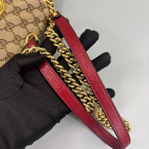 Gucci Mini GG Marmont Canvas Crumpled Calfskin Red Khaki