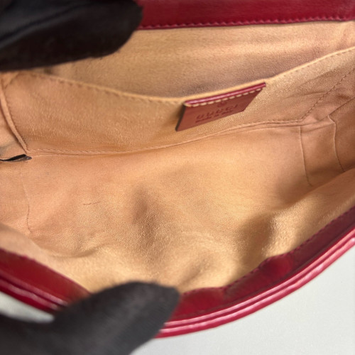 Gucci Mini GG Marmont Canvas Crumpled Calfskin Red Khaki