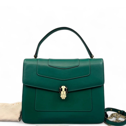 Bvlgari Large Serpenti Forever Top Handle Bag Smooth Calfskin Green