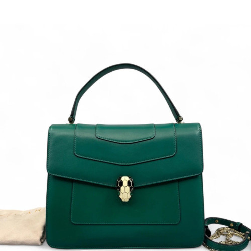 Bvlgari Large Serpenti Forever Top Handle Bag Smooth Calfskin Green