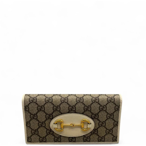 Gucci Horsebit 1955 Wallet With Chain GG Monogram Brown White