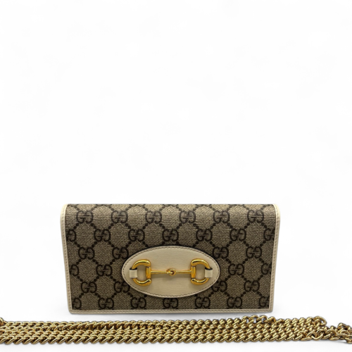 Gucci Horsebit 1955 Wallet With Chain GG Monogram Brown White
