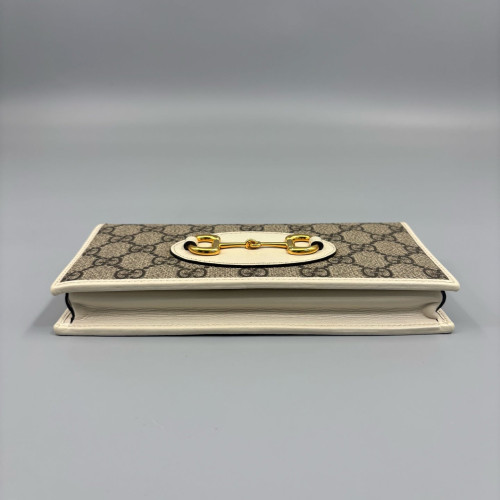 Gucci Horsebit 1955 Wallet With Chain GG Monogram Brown White