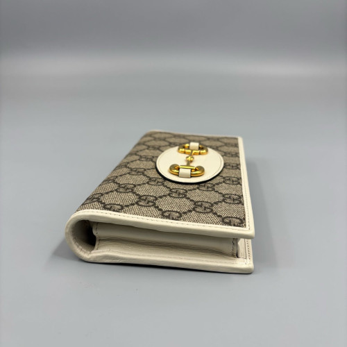 Gucci Horsebit 1955 Wallet With Chain GG Monogram Brown White