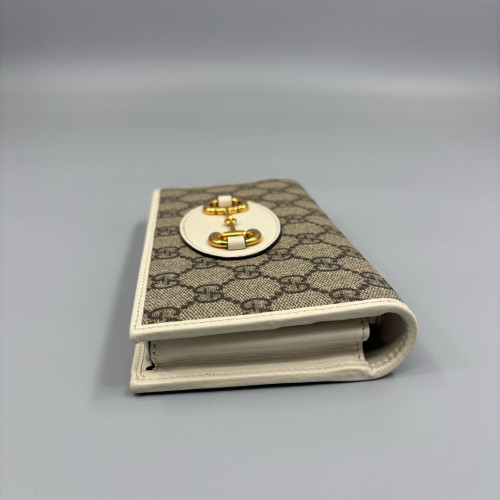 Gucci Horsebit 1955 Wallet With Chain GG Monogram Brown White