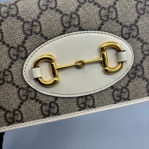 Gucci Horsebit 1955 Wallet With Chain GG Monogram Brown White