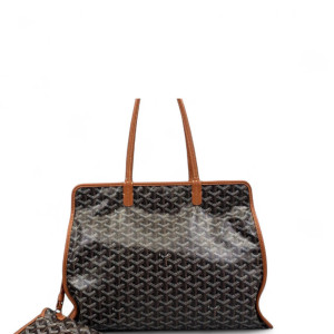 Goyard Tote Bag Goyardine Black Brown White