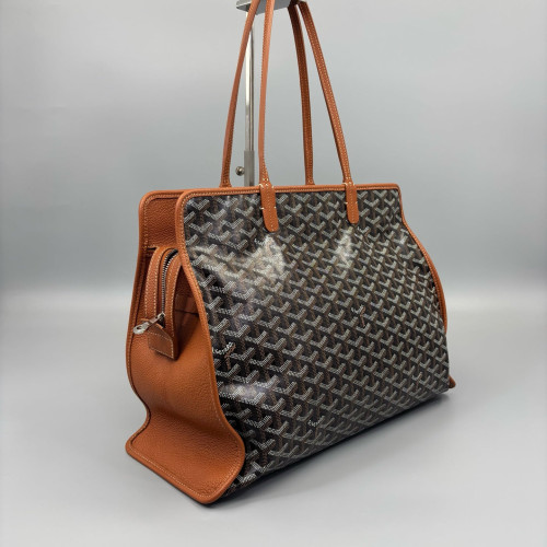 Goyard Tote Bag Goyardine Black Brown White