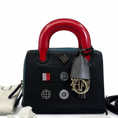 Dior Beaded Lily Tote Calfskin Black Red Dior Beaded Lily Tote Calfskin Black Red