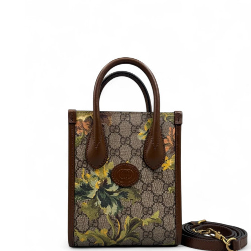 Gucci Print Crossbody Bag GG Supreme Monogram Calfskin Brown Khaki
