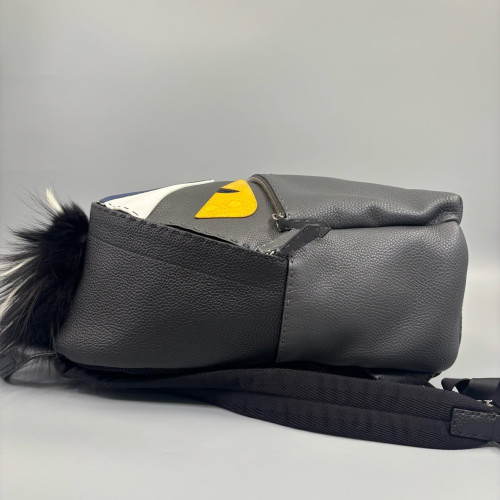 Fendi Monster Eyes Medium Backpack Grained Calfskin Calfskin Crocodile Embossed Grey Black White