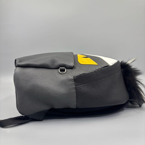 Fendi Monster Eyes Medium Backpack Grained Calfskin Calfskin Crocodile Embossed Grey Black White