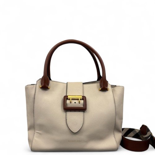 Burberry Medium Buckle Tote Grained Calfskin Beige Brown