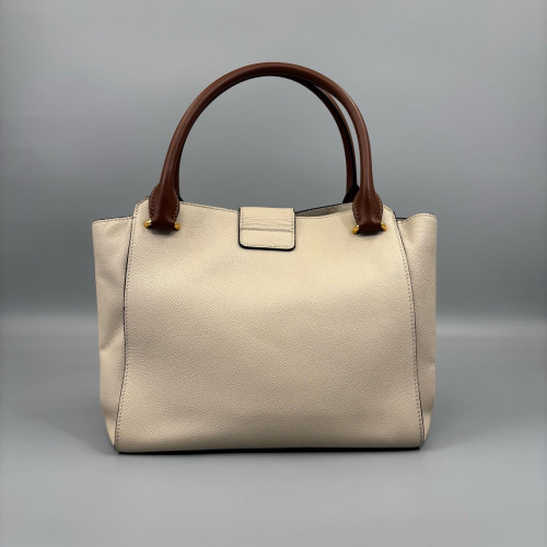 Burberry Medium Buckle Tote Grained Calfskin Beige Brown