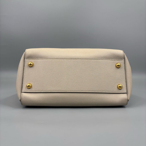 Burberry Medium Buckle Tote Grained Calfskin Beige Brown