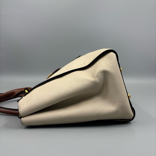 Burberry Medium Buckle Tote Grained Calfskin Beige Brown