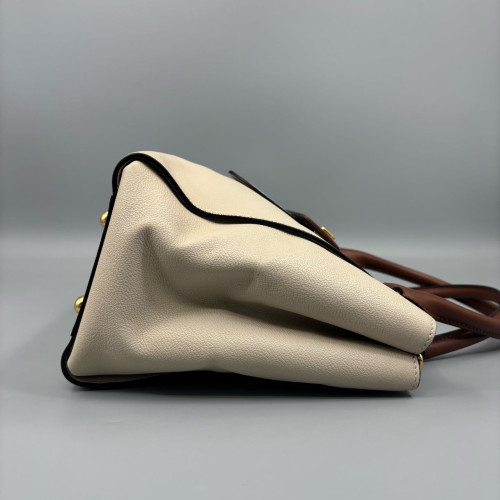 Burberry Medium Buckle Tote Grained Calfskin Beige Brown