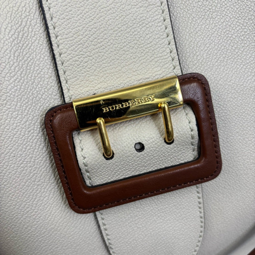 Burberry Medium Buckle Tote Grained Calfskin Beige Brown