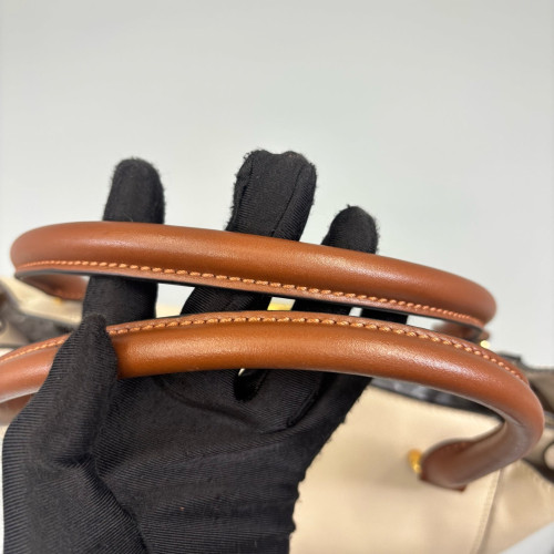 Burberry Medium Buckle Tote Grained Calfskin Beige Brown