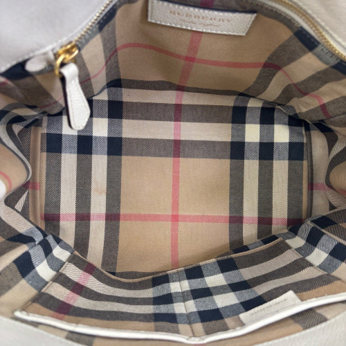 Burberry Medium Buckle Tote Grained Calfskin Beige Brown