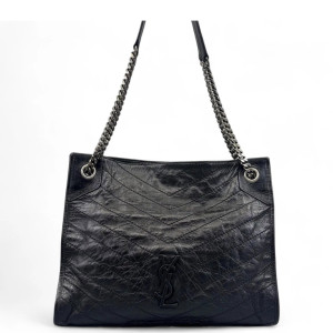 Yves Saint Laurent Medium Niki Shopping Tote Pull Up Leather Black