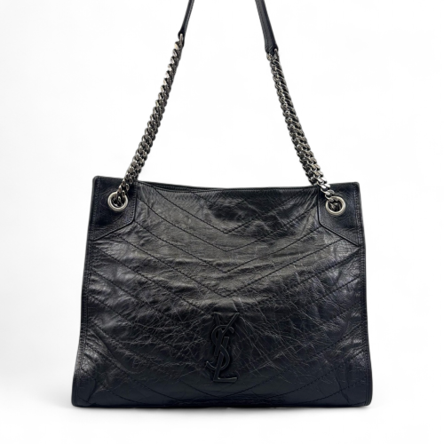 Yves Saint Laurent Medium Niki Shopping Tote Pull Up Leather Black