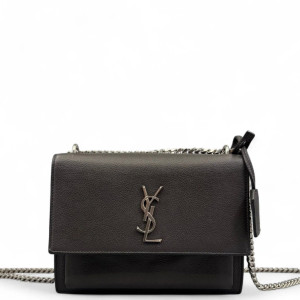 Yves Saint Laurent Medium Sunset Grained Calfskin Black