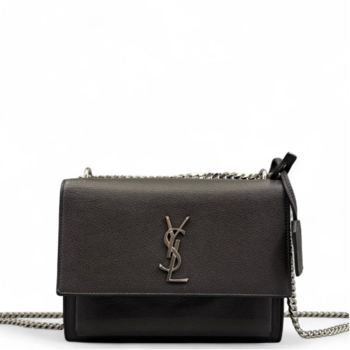 Yves Saint Laurent Medium Sunset Grained Calfskin Black