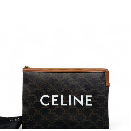 Celine Clutch Triomphe Brown Black Celine Clutch Triomphe Brown Black