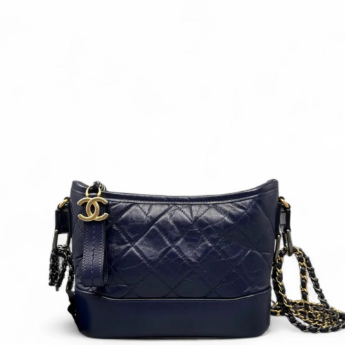 Chanel Quilted Small Gabrielle Hobo Calfskin Dark Blue