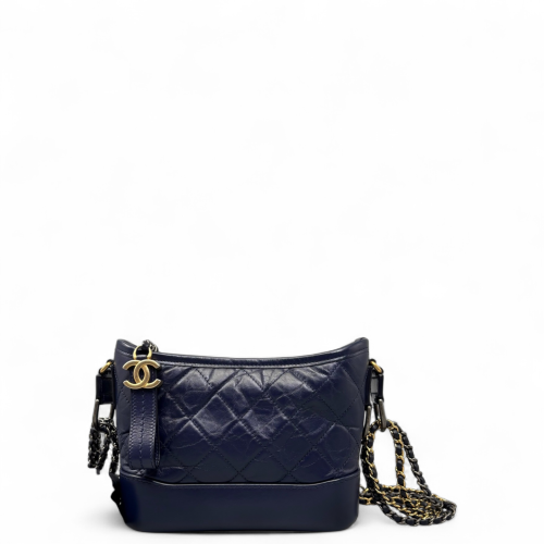 Chanel Quilted Small Gabrielle Hobo Calfskin Dark Blue