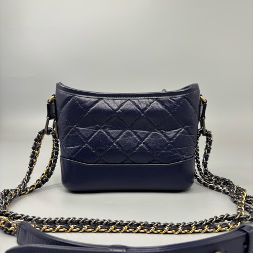 Chanel Quilted Small Gabrielle Hobo Calfskin Dark Blue