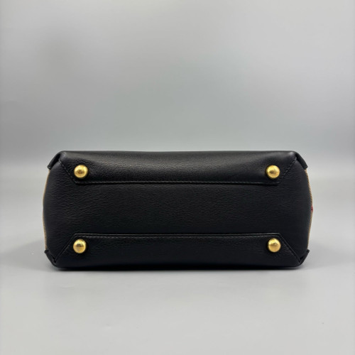 Burberry Small Banner Tote House Check Calfskin Black Beige Khaki