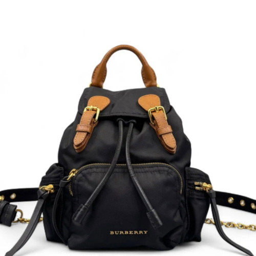 Burberry Small Rucksack Backpack Nylon Calfskin Black Brown