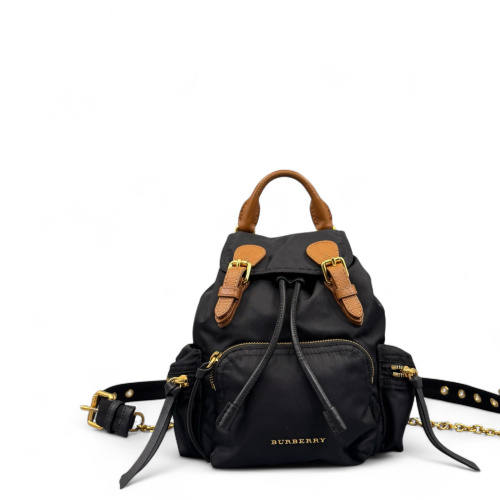 Burberry Small Rucksack Backpack Nylon Calfskin Black Brown