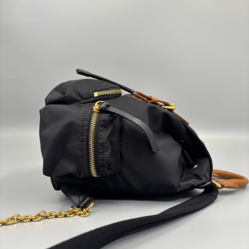 Burberry Small Rucksack Backpack Nylon Calfskin Black Brown