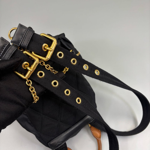 Burberry Small Rucksack Backpack Nylon Calfskin Black Brown