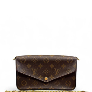 Louis Vuitton Pochette Felicie Chain Wallet Monogram Brown Red