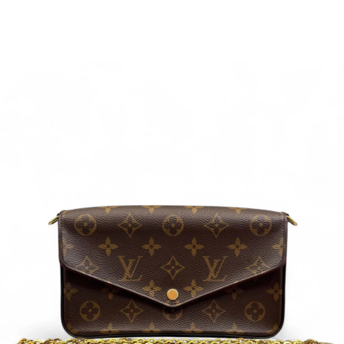 Louis Vuitton Pochette Felicie Chain Wallet Monogram Brown Red
