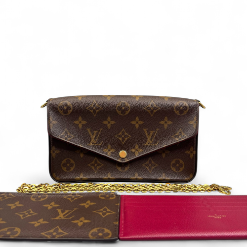 Louis Vuitton Pochette Felicie Chain Wallet Monogram Brown Red
