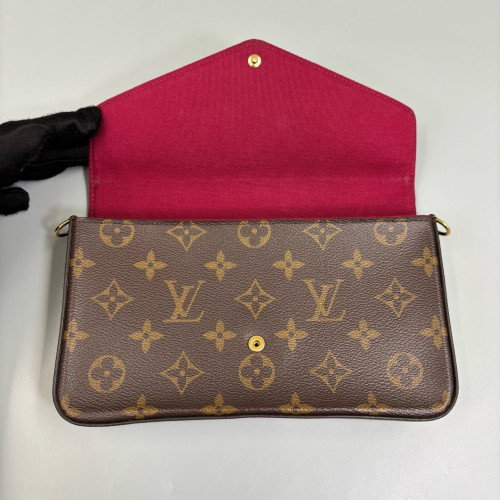 Louis Vuitton Pochette Felicie Chain Wallet Monogram Brown Red