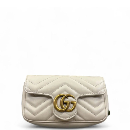 Gucci Chevron Mini GG Marmont Chain Wallet Calfskin White Gucci Chevron Mini GG Marmont Chain Wallet Calfskin White