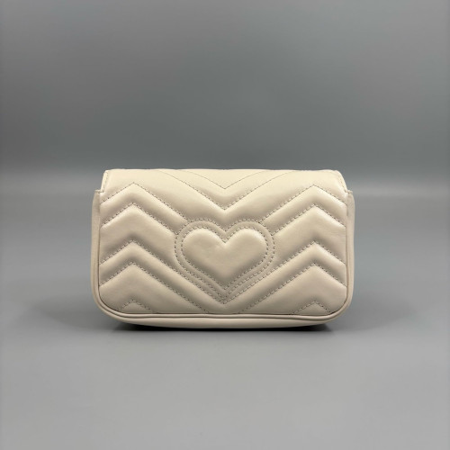 Gucci Chevron Mini GG Marmont Chain Wallet Calfskin White Gucci Chevron Mini GG Marmont Chain Wallet Calfskin White