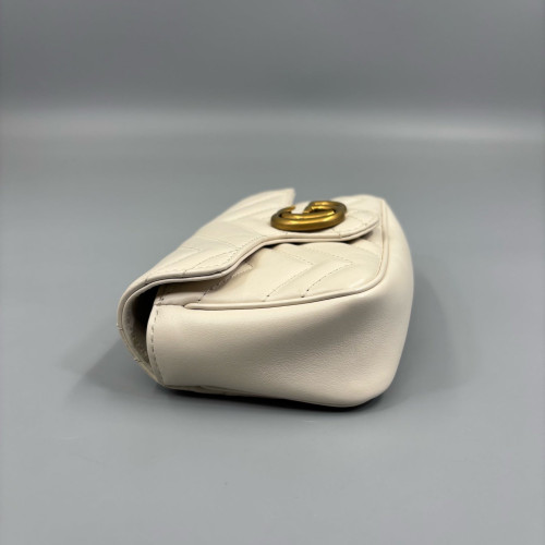 Gucci Chevron Mini GG Marmont Chain Wallet Calfskin White Gucci Chevron Mini GG Marmont Chain Wallet Calfskin White