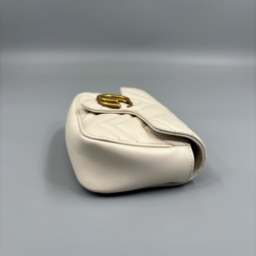 Gucci Chevron Mini GG Marmont Chain Wallet Calfskin White Gucci Chevron Mini GG Marmont Chain Wallet Calfskin White