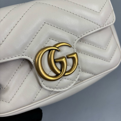 Gucci Chevron Mini GG Marmont Chain Wallet Calfskin White Gucci Chevron Mini GG Marmont Chain Wallet Calfskin White
