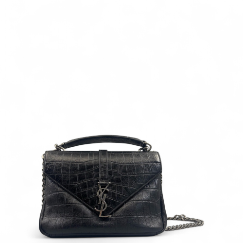 Yves Saint Laurent Medium College Calfskin Crocodile Embossed Black