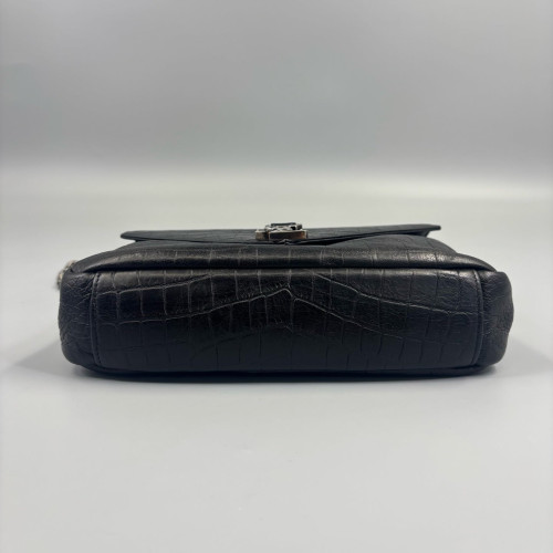 Yves Saint Laurent Medium College Calfskin Crocodile Embossed Black