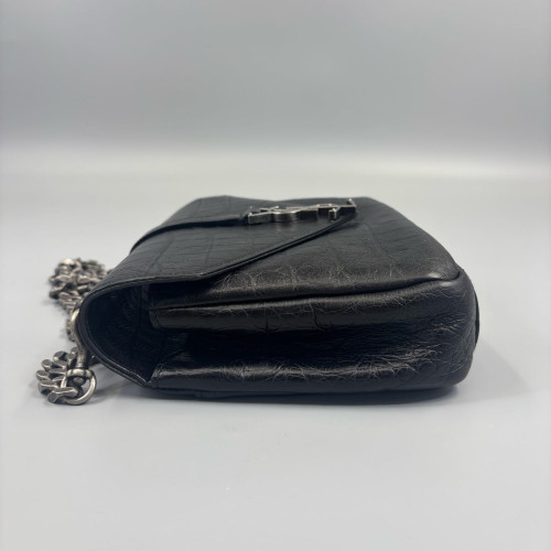 Yves Saint Laurent Medium College Calfskin Crocodile Embossed Black